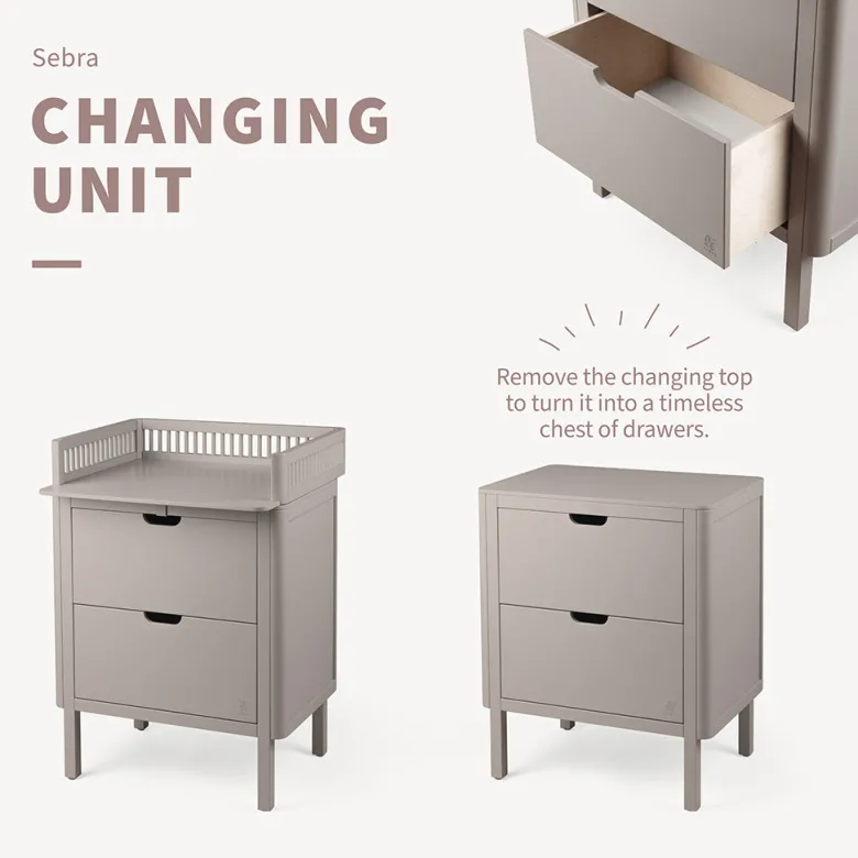 Sebra puslebord i træ, 2-i-1 design m. skuffer - Jetty beige