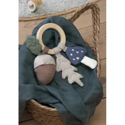 Sebra Rattle with Leaf, Mushroom, and Acorn