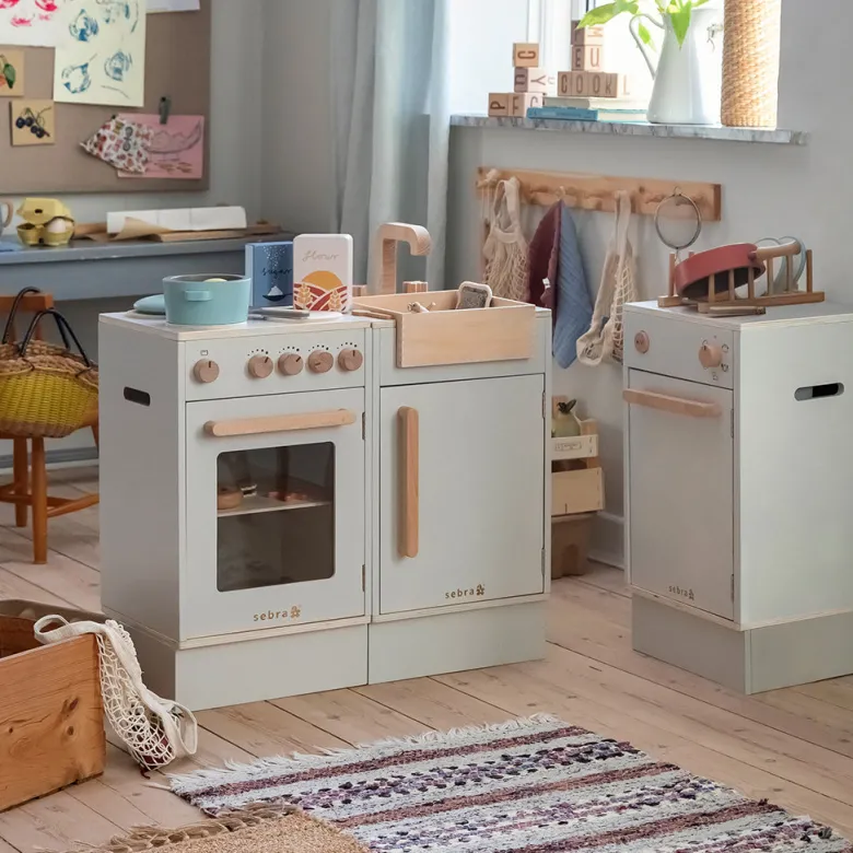 Sebra Wooden Play Kitchen, Beige,