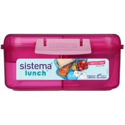 Sistema Bento Cube Lunch Box with 5 Compartments and a Container, 1.25L – Pink