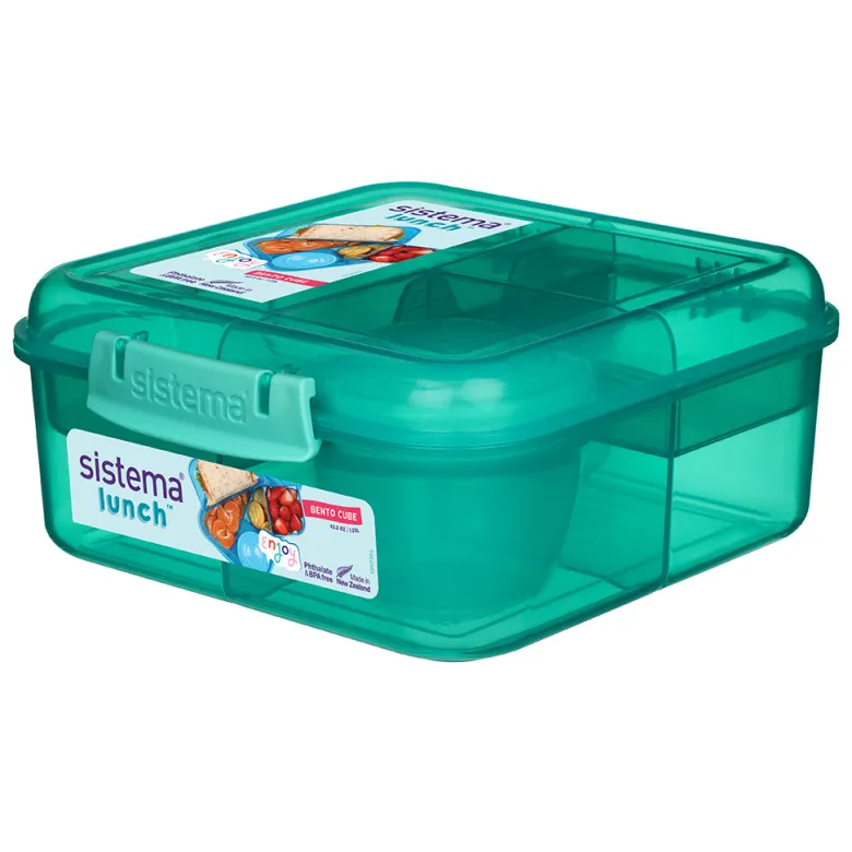 Sistema Bento Cube Lunchbox with 5 Compartments and One Container, 1.25L - Teal