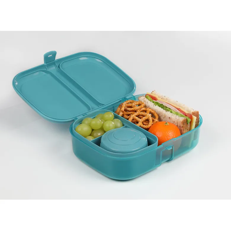 Sistema Bento Cube To Go Lunch Box with 5 Compartments and a Container - Teal Stone