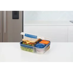 Sistema Bento Lunch Box with 3 Compartments and a Yogurt Container, 1.65L - Blue