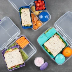 Sistema Bento Lunch Box with 3 Compartments and a Yogurt Container, 1.65L - Blue