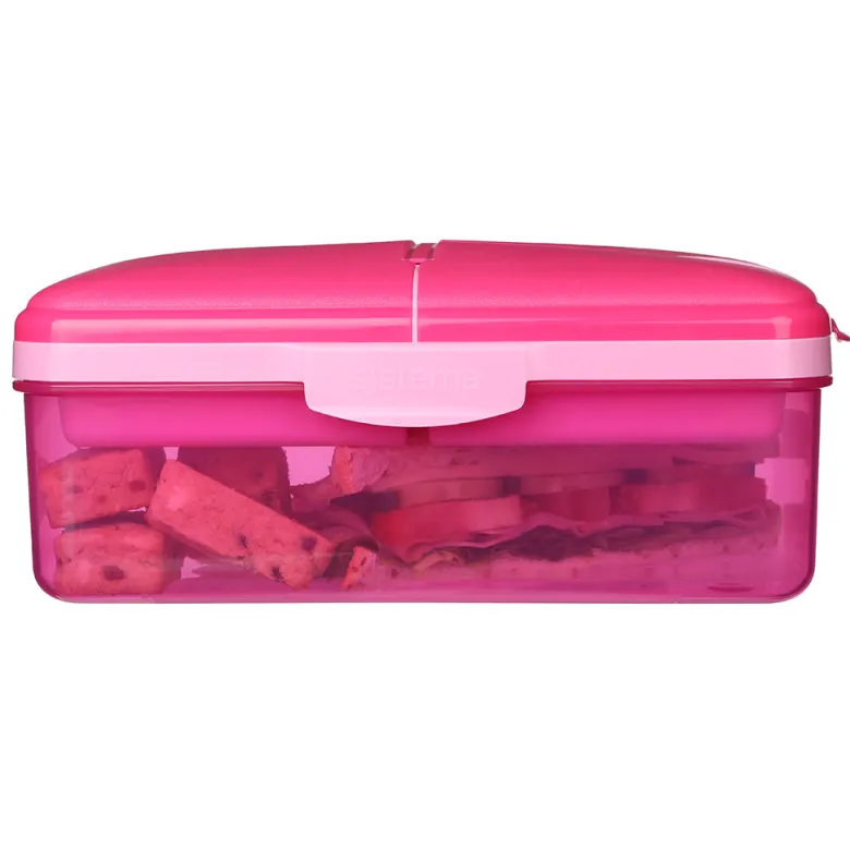 Sistema Lunch Box and Water Bottle, Slimline Quaddie 1.5 L - Pink