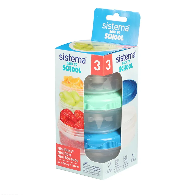 Sistema Mini Bites To Go, Snack Pots, 3-Pack – 130 ml