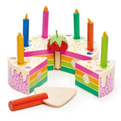 Tender Leaf Wooden Play Food: Rainbow Layer Cake with Candles
