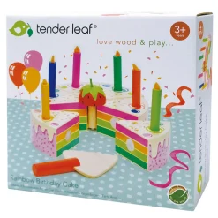 Tender Leaf Wooden Play Food: Rainbow Layer Cake with Candles