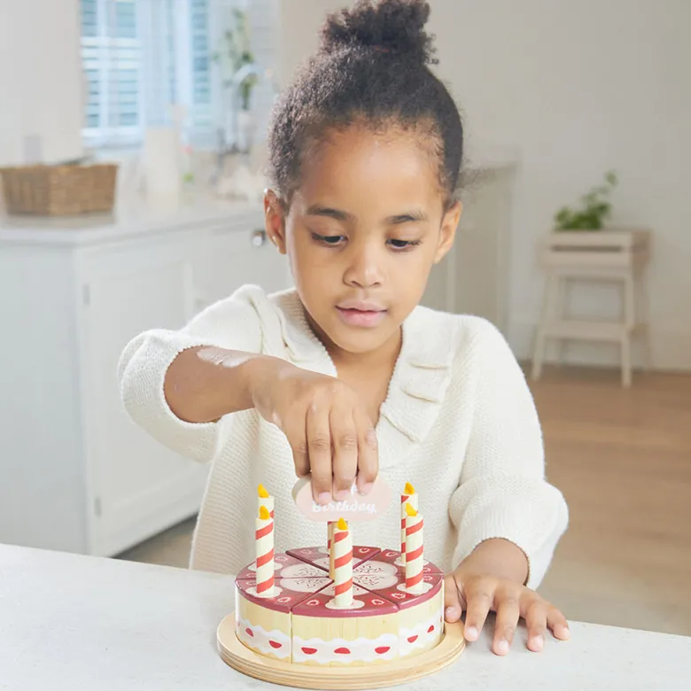 Tender Leaf, Wooden Play Food, Chocolate Celebration Cake with Candles