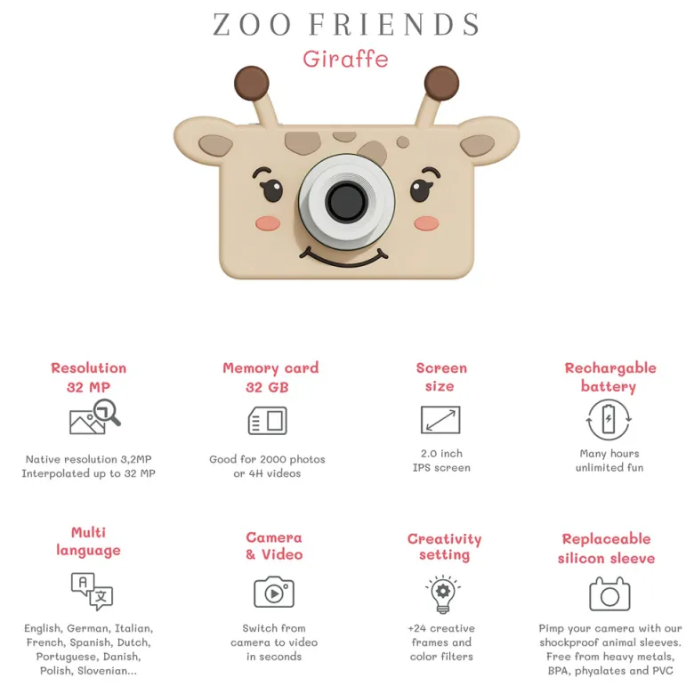 The ZooFamily, Zoo Friends Children's Camera, Ages 3-7 - Giraffe