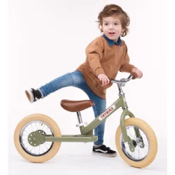 Trybike Balance Bike, Vintage Green with Retro Look