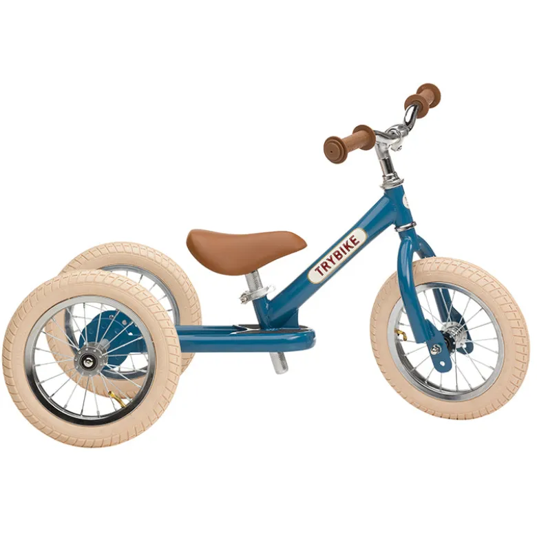 Trybike Tricycle Balance Bike, Vintage Blue with Retro Look