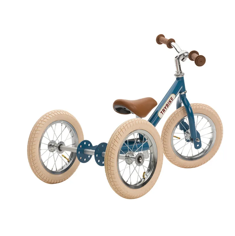 Trybike Tricycle Balance Bike, Vintage Blue with Retro Look