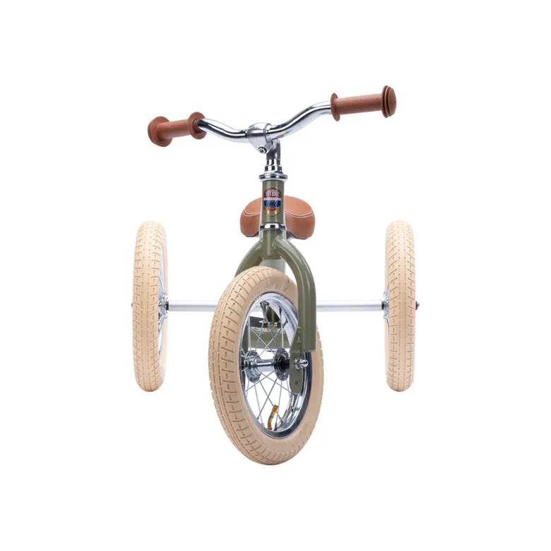 Trybike Tricycle Balance Bike, Vintage Green with Retro Look