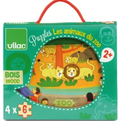 Vilac Wooden Puzzles, Zoo - Set of 4