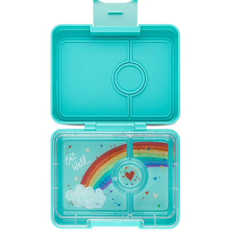Yumbox Lunchbox with 3 Compartments, Snack - Misty Aqua/ Rainbow