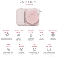 ZooFamily, Zoo Print, 3-in-1 Camera with Instant Print, Ages 5–11 – Unicorn